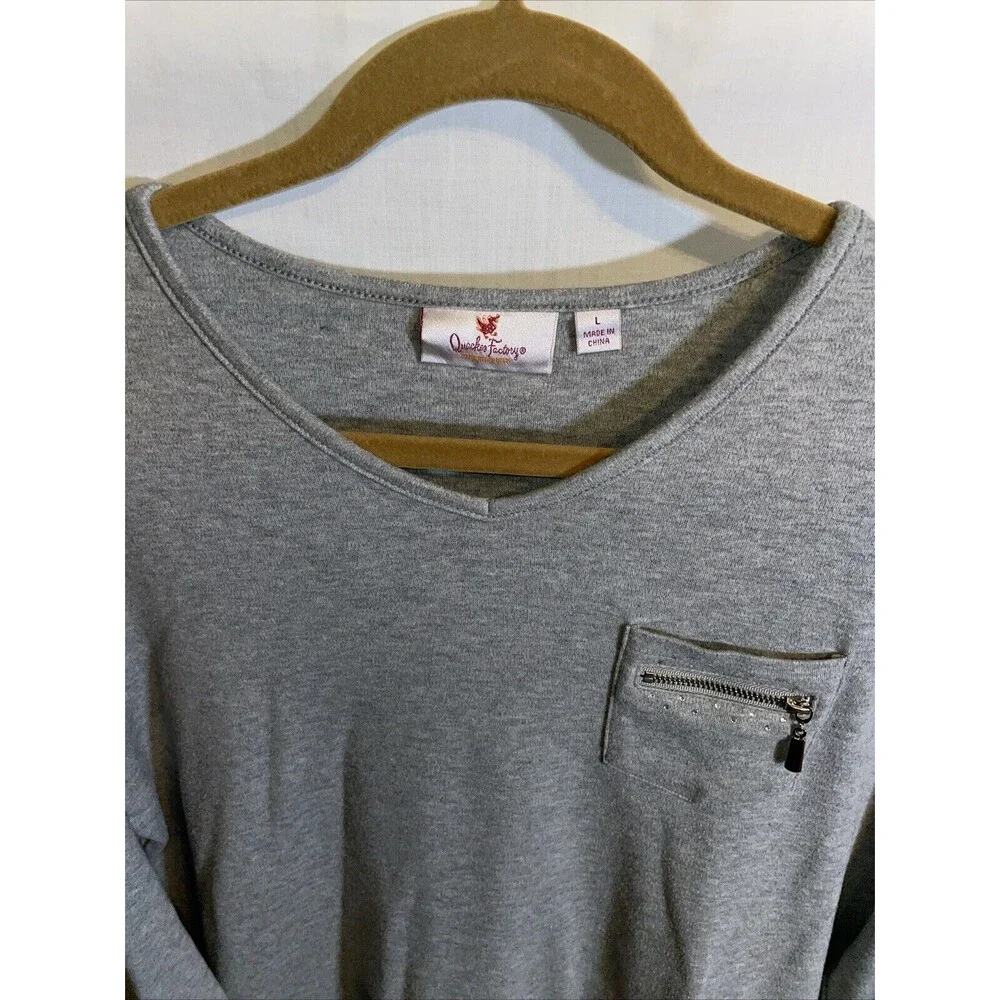 Quacker Factory Women’s Casual Blouse Size Large Gray Comfort Going Out Party